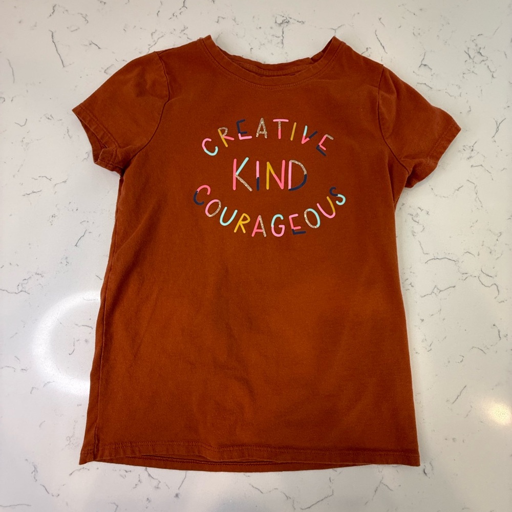 Cat & Jack Orange Short Sleeve Tee with Creative Courageous Print